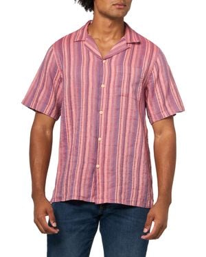 Lucky Brand Short Sleeve Linen Camp Collar Shirt - Red