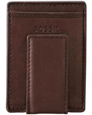 Fossil Ingram Leather Magnetic Card Case With Money Clip Wallet - Black