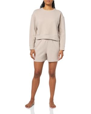 Danskin 2 Piece Wave Jacquard Long Sleeve Crew And Short Set - Natural