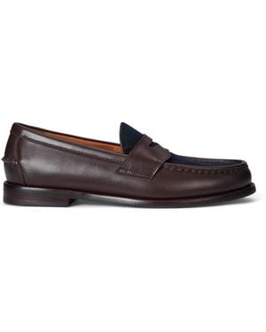Polo Ralph Lauren S Alston Leather & Plaid Wool Penny Loafers Dark Brown/blackwatch 14 Medium