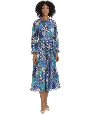 Maggy London Raglan Sleeve Midi Fit And Flare Occasion Event Party Night Out Guest Of - Blue