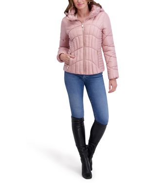 Kensie Outerwear Mid-length Hooded Puffer Jacket With Corset Seam Detailing - Pink
