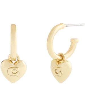 COACH Jewelry Signature C Heart Charm Huggie Earrings - Metallic