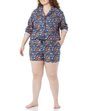 Amazon Essentials Pigiama Leggero in Flanella con Pantaloncini Donna - Blu