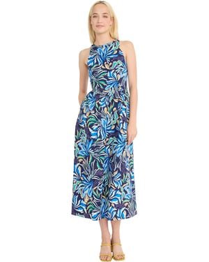 Donna Morgan Sleeveless High Neck Ankle Length Fitted Bodice With Flared A-line Skirt-special Occasion Maxi Dress - Blue