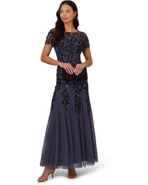 Adrianna Papell Bead Long Dress With Godets - Blue