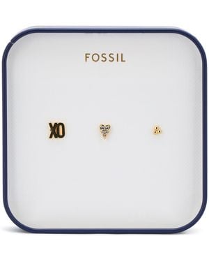 Fossil All Stacked Up Gold-tone Brass Heart Earring Set - Metallic