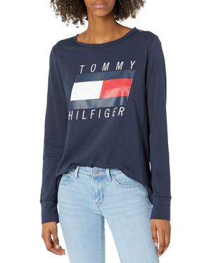 Tommy Hilfiger Long Sleeve Tee With Printed Flag - Blue