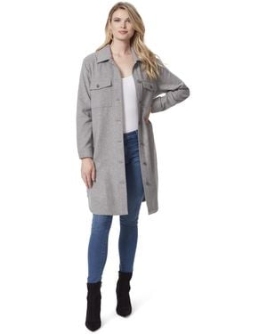Jessica Simpson Romi Long Shirt-jacket With Button Front And 4 Pockets Standard - Blue