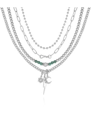 Guess Silvertone Crystal Stone Hemelse Charme Gelaagde Verklaring Ketting - Metallic
