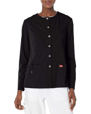 Dickies Cherokee S Xtreme Stretch Crew Neck Snap Front Warm-up Medical Scrubs Jacket - Black
