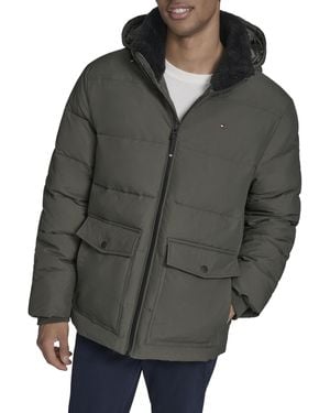 Tommy Hilfiger Hooded Puffer With Patch Pockets - Gray