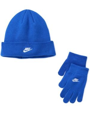 Nike Beanie And Glove/mitten Set - Blue