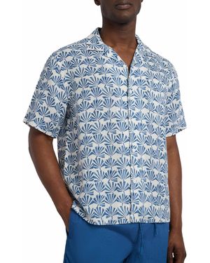 Onia Air Linen Vacation Shirt-geo Palms-dark Blue Multi-m