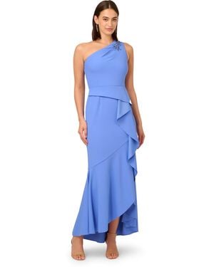 Adrianna Papell Beaded Knit Crepe Gown - Blue