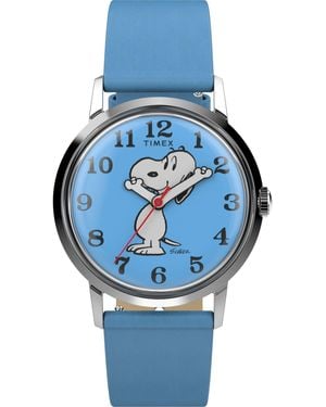 Timex Wound Reissue 34mm Watch - Blue Strap Blue Dial Stainless Steel