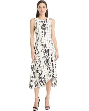 Maggy London Sleeveless High-low Midi Fitted Bodice With Round Neckline-elegant Asymmetrical Hem Cocktail Dress - White