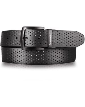 Reebok Men's Reversible Golf Belt | Reversible | Leather Tabs | Matte Gunmetal Buckle | Engraved Logo | Black & Gray - Medium