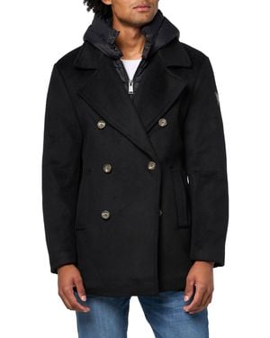 Guess Jeff Double Breasted Peacoat Hooded Quilted - Black