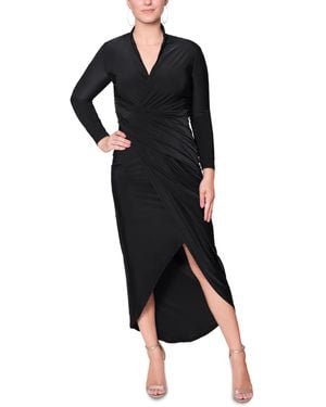 Rachel Roy Bret V-neck Long Sleeve Wrap Formal Party Midi Dress - Black