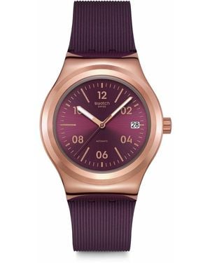 Swatch S Casual Watch Purple Stainless Steel Quartz Burgundy Story - Multicolor