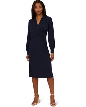 Adrianna Papell Long Sleeve Wrap Midi Dress - Blue
