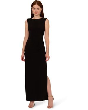 Adrianna Papell Beaded-shoulder Sleeveless Gown - Black
