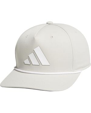 adidas Midrange Structured High-crown Slight Pre Curve Brim Adjustable Fit Snapback Hat With Retro Rope Cording Detail - White