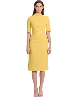 Maggy London Side Pleat Dress With Asymmetric Neck And Elbow Sleeves - Yellow