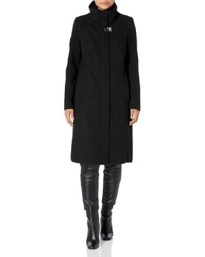 DKNY Stand Collar Wool Coat - Black