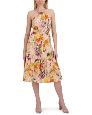 Laundry by Shelli Segal Casual Sleeveless Halter Neck Elegant Midi Dress - White