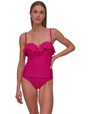 DKNY Standard One-piece Pin-up Ruffle Bandeau Swim Suit With Tummy Control - Pink