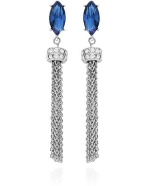 Guess Boucles d'oreilles linéaires à franges longues avec pierre en cristal bleu argenté