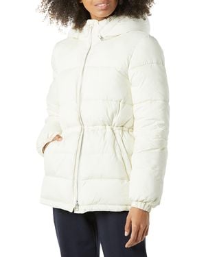 Amazon Essentials Heavyweight Quilted Hooded Puffer Winter Jacket With Adjustable Waist - White