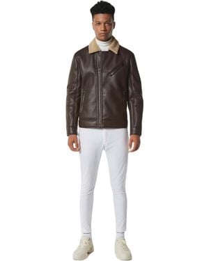 Andrew Marc Short Asymmetrical Maxton Asym Moto Faux Shearling - Brown