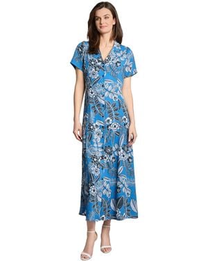 Jones New York Short-sleeve Printed Maxi Shirtdress - Blue