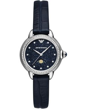 Emporio Armani Three-hand Moonphase Blue Leather Watch