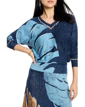 NIC+ZOE Nic+zoe Twilight Front Easy V-neck Sweater - Blue