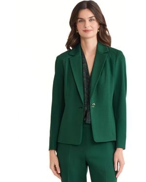 Kasper Button Notch Collar Blazer With Seamed Waist – Compression - Green