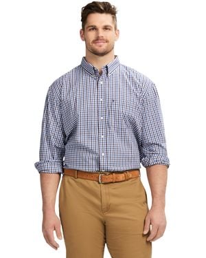 Izod Big And Tall Performance Comfort Long Sleeve Gingham Button Down Shirt - Blue