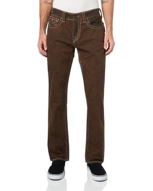 TRUE RELIGION Ricky Big T Flap Jeans 34" Inseam – Straight Leg Denim With 1/2" Flap Pockets & Contrast - Brown