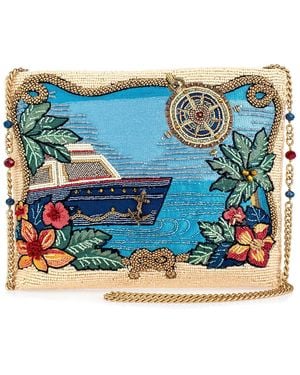 Mary Frances Open Waters Beaded Crossbody Handbag With Nautical Motif And Tropical Embroidery Novelty Evening Clutch Bag - Blue