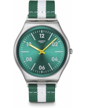Swatch Casual Watch Green Stainless Steel Quartz Casual Stripe