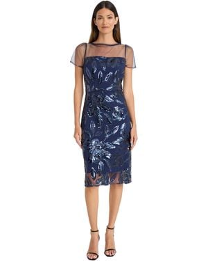 Maggy London Sequin Leaf Pattern Sheath Cocktail Dress For - Blue