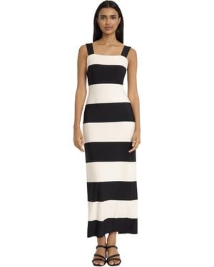Donna Morgan Striped Square Neck Maxi Fitted Bodice-wide Shoulder Straps-elegant Straight Silhouette Dress - White