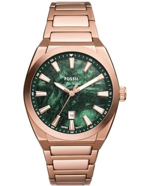 Fossil Everett Three-hand Date Rose Gold-tone Stainless Steel Bracelet Watch - Green