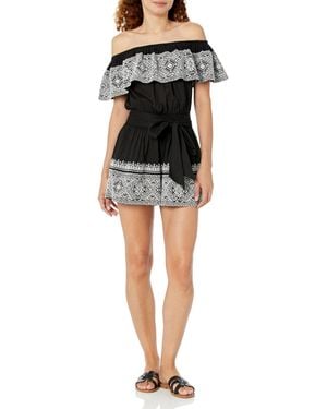 Ramy Brook Standard Birdie Off Shoulder Embellished Romper - Black