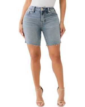 TRUE RELIGION Rise Bermuda Slit Flap Big T Shorts - Sunset Beach | Denim Bermuda Shorts- Size - Blue