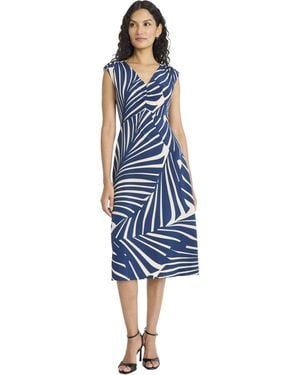 Maggy London S Wrap V-neck Sleeveless Midi Self-tie Waist-lightweight Woven Fabric Cocktail Dresses - Blue