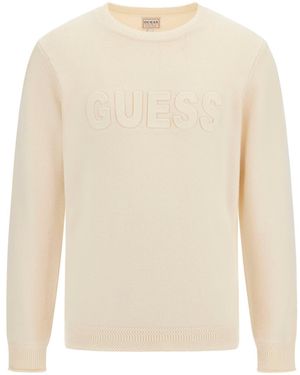 Guess Eco Long Sleeve 3d Logo Sweater - White